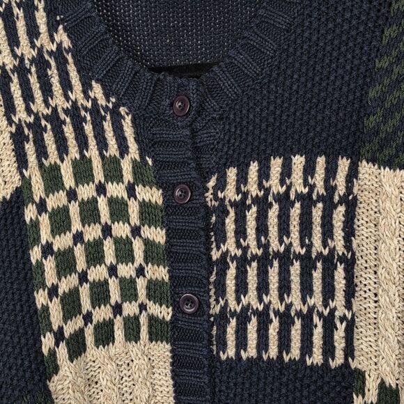 Vintage Paul Harris Design Patchwork Knit Cardigan Sweater Navy Size M - Picture 9 of 11